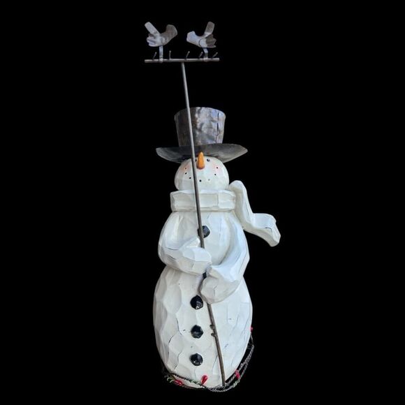 Snowman Enesco Birds On Rake 2004 Vintage Figurine Christmas Winter Hat - Picture 1 of 4